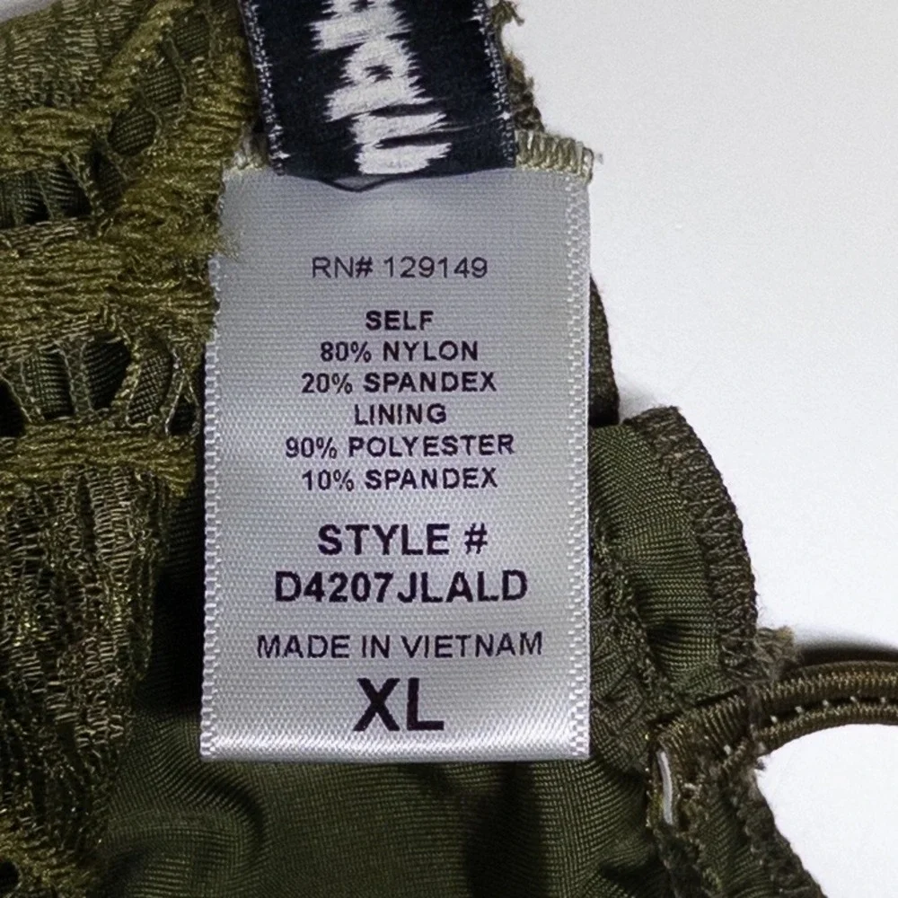 Dippin Daisys Women Bikini Top XL Olive Green Lace Underwire Ruffle Feminine